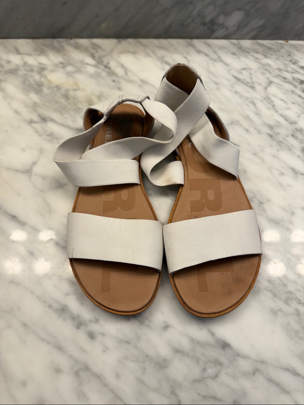 Sorel White Ella Leather Strap Flat Sandals